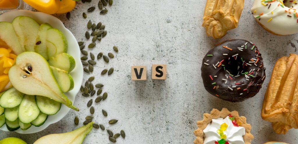 الطعام الصحي مقابل الطعام غير الصحي