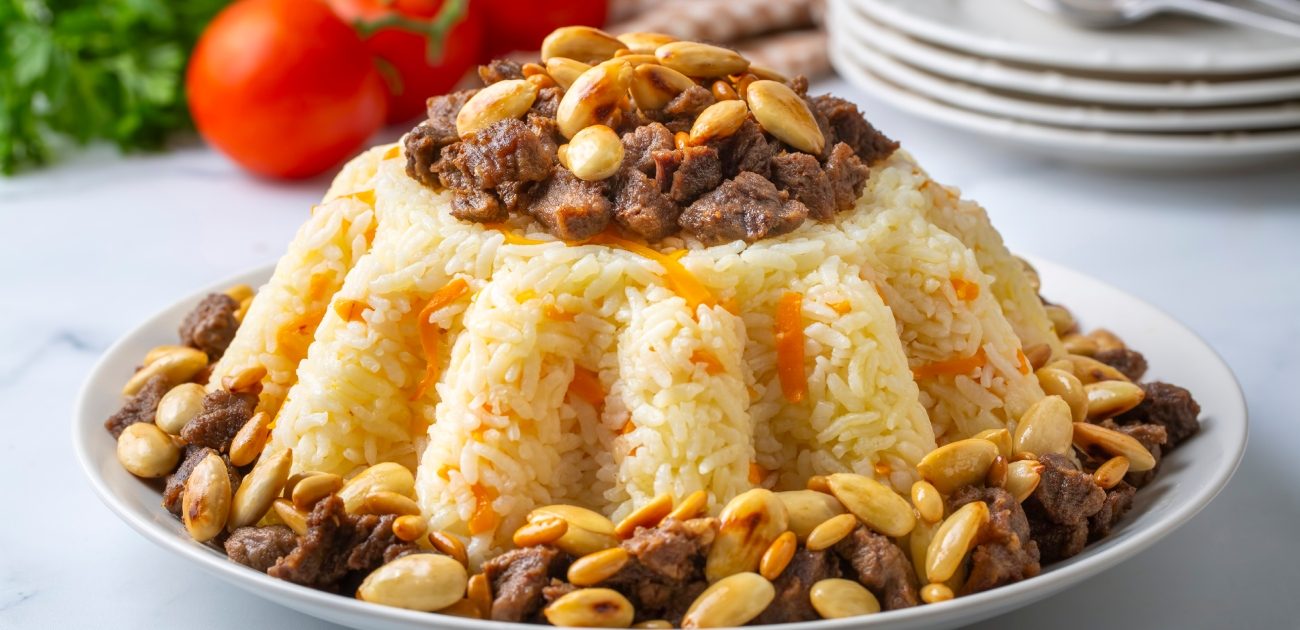 تزيين الكبسة بالمكسرات المحمصة